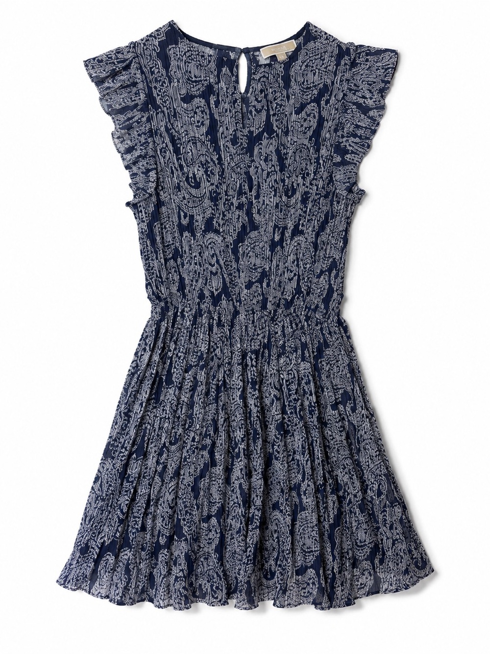Michael Kors Navy Paisley Pleated Mini Dress Size 2 Flutter Sleeve Boho Career